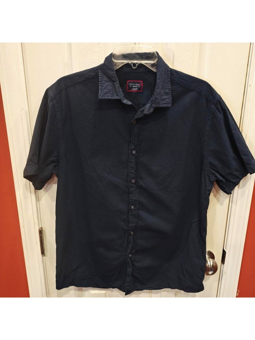 UNTUCKit Shirt Mens Medium Blue Textured Stripe Cotton Button Up Short Sleeve